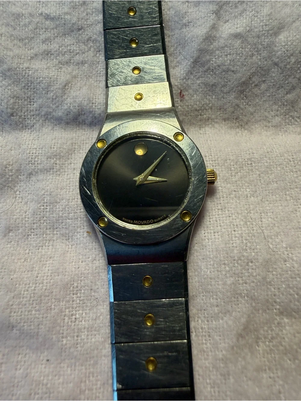 Movado Silver and Gold Accent Minimalist Black-Dial Watch